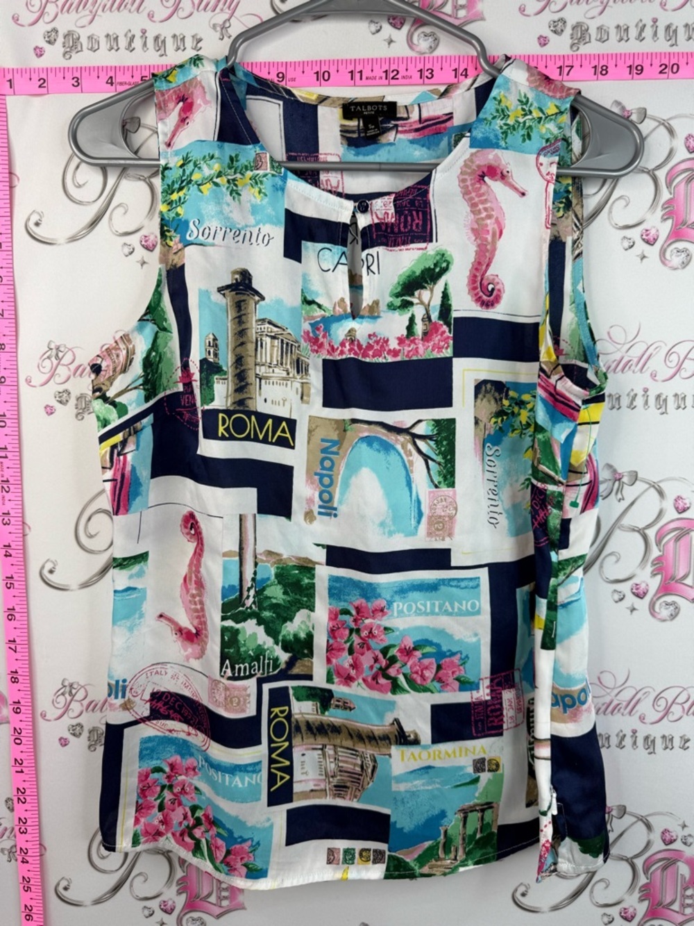 Talbots tank top post card Multi-Color Italy Postcard Print Sleeveless Tank